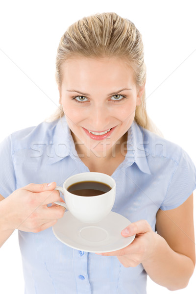 Stock foto: Heiter · Kaffee · weiß · glücklich · trinken