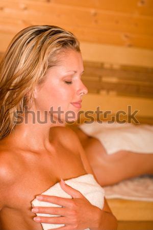 Zdjęcia stock: Sauna · dwie · kobiety · relaks · pocenie · się · pokryty · ręcznik