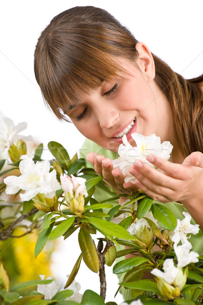 Gardening - Portrait of woman with Rhododendron flower  Stock photo © CandyboxPhoto