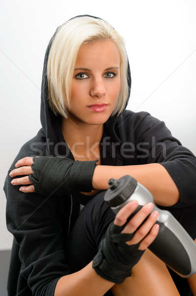 Sport blond woman wear black hoodie fitness Stock photo © CandyboxPhoto