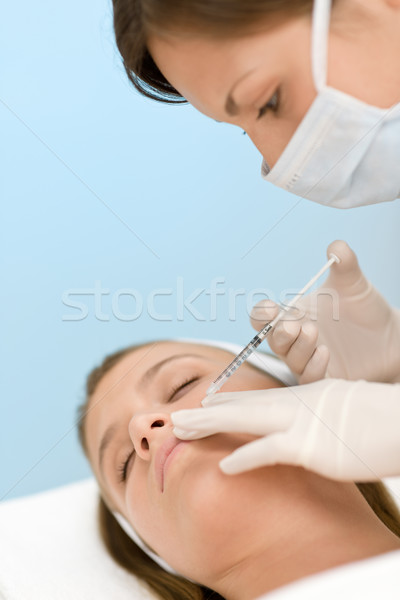 Imagine de stoc: Botox-ul · injectie · femeie · cosmetic · medicină · tratament