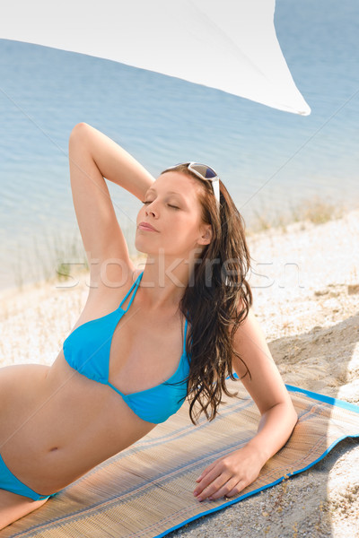 Yaz plaj kadın mavi bikini genç Stok fotoğraf © CandyboxPhoto