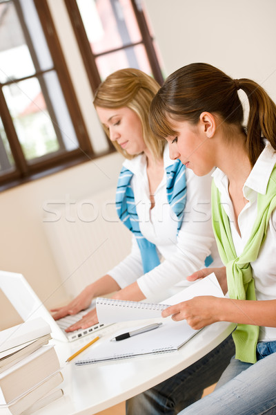 Studenten home zwei Frau Buch Laptop Stock foto © CandyboxPhoto