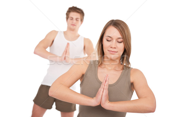 Foto stock: Fitness · jóvenes · saludable · Pareja · yoga · posición