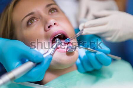 Teeth check-up open mouth and dental tools Stock photo © CandyboxPhoto