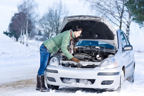 зима автомобилей женщину ремонта Motor снега Сток-фото © CandyboxPhoto