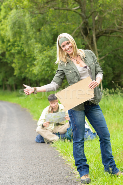 Foto stock: Mochila · asfalto · estrada · jogar · guitarra