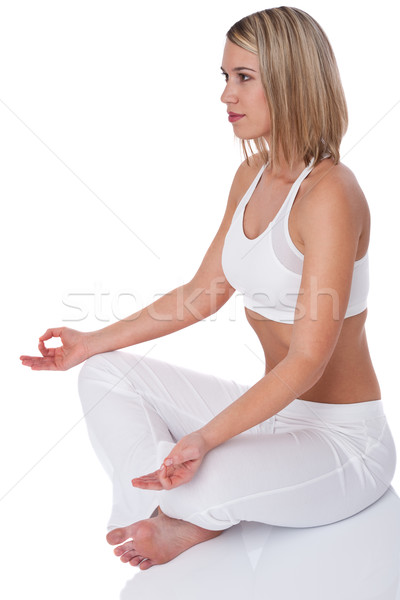 Stockfoto: Fitness · blond · vrouw · yoga · positie · witte