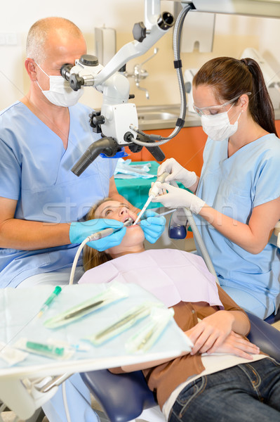 Foto stock: Mujer · dentista · cirugía · tratamiento · dentales · oficina