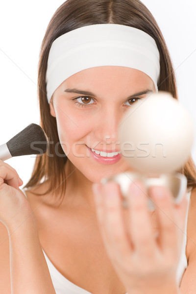 Make-up cuidados com a pele mulher pó mulher jovem pincéis de maquiagem Foto stock © CandyboxPhoto