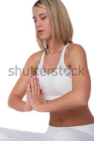 Foto stock: Fitness · rubio · mujer · yoga · posición · blanco