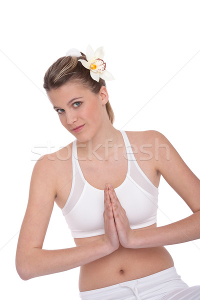 Stock photo: Fitness - Young woman in yoga position on white