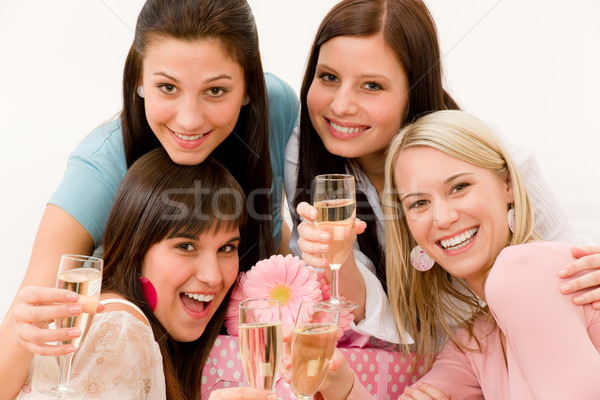 Birthday party celebration - four woman toast with champagne Stock photo © CandyboxPhoto