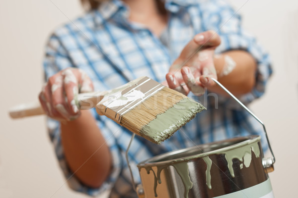 Ev geliştirme kadın fırça boya can Stok fotoğraf © CandyboxPhoto