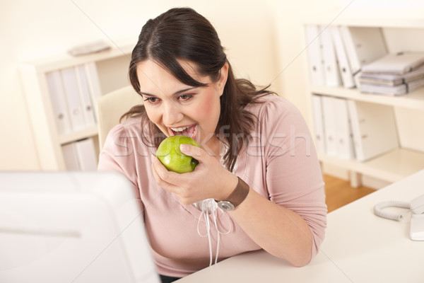 Jungen glücklich Geschäftsfrau halten Apfel Büro Stock foto © CandyboxPhoto