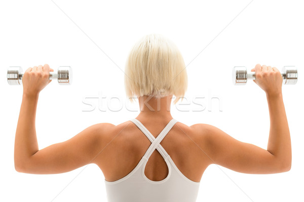 Muscular white fitness woman hold weights white Stock photo © CandyboxPhoto