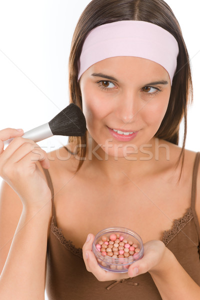 Make-up cuidados com a pele mulher pérola pó escove Foto stock © CandyboxPhoto