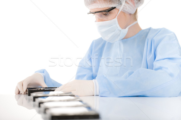 Stockfoto: Vrouwelijke · computer · ingenieur · vrouw · reparatie · schijf