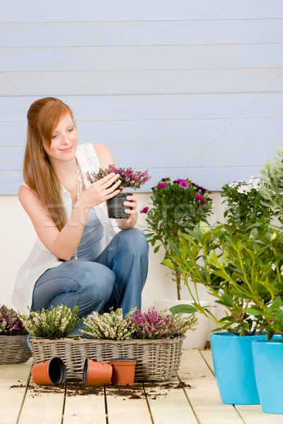 Foto stock: Verão · jardim · terraço · mulher · manter