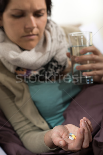 Sick woman taking pills for flu Stock photo © CandyboxPhoto