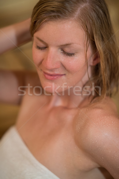 Femeie transpiratie sauna frumuseţe Imagine de stoc © CandyboxPhoto
