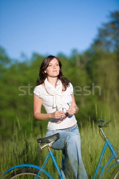 女性 自転車 夏 草原 ツリー ストックフォト © CandyboxPhoto