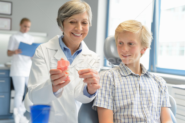 Stock photo: Dentist show teenage patient teeth dentures nurse