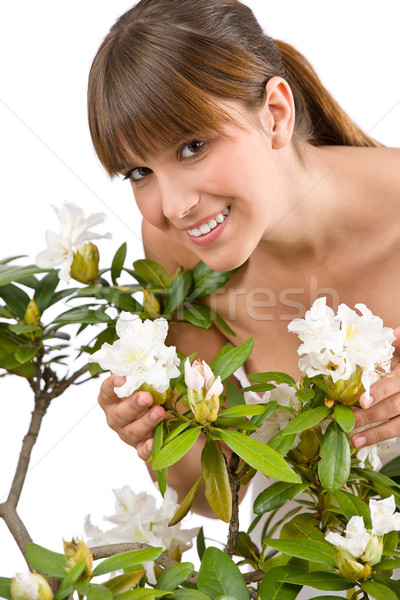 Gardening - Portrait of woman with Rhododendron flower  Stock photo © CandyboxPhoto