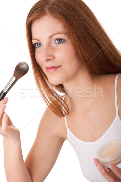 Stock photo: Body care series - Beautiful red hair woman applying powder