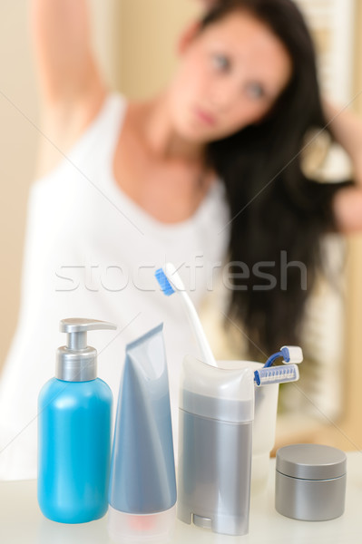 Fürdőszoba polc szépség higiénia termékek nő Stock fotó © CandyboxPhoto