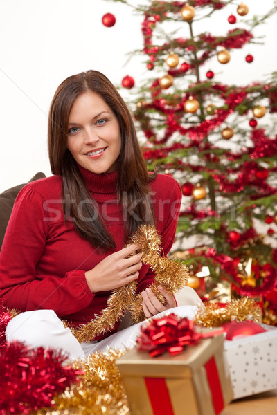 Foto stock: Atractivo · Navidad · decoración · árbol · mujer