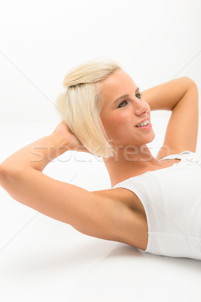 Fitness woman exercise abs sit-ups on white Stock photo © CandyboxPhoto
