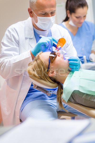 Dentist use lamp female patient Stock photo © CandyboxPhoto