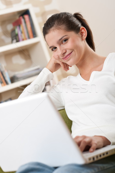 Studenten glücklich Teenager Laptop Sitzung Sessel Stock foto © CandyboxPhoto