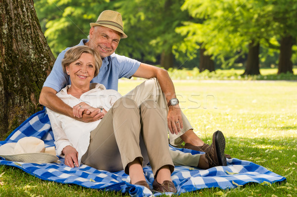 Happy pensioners hugging and relaxing outdoors Stock photo © CandyboxPhoto