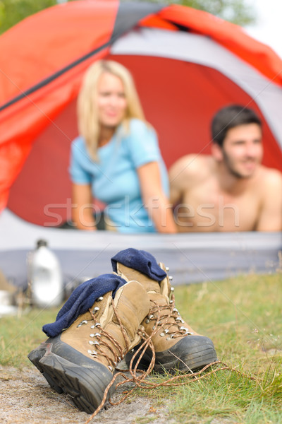 Hiking boots outside tent camping couple Stock photo © CandyboxPhoto