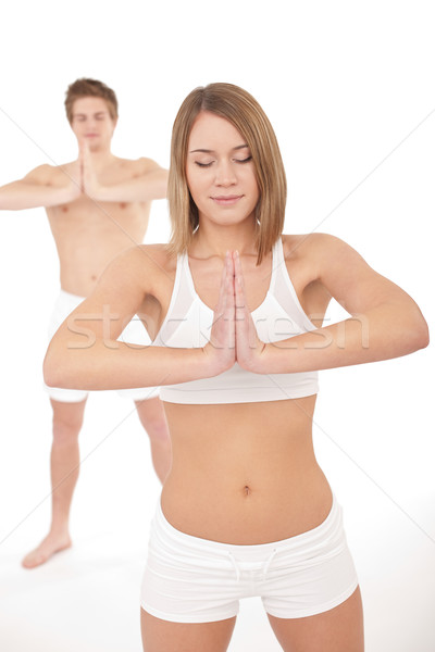 Foto stock: Fitness · saludable · Pareja · yoga · posición