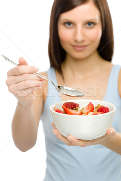 Frau essen Erdbeere Getreide Stock foto © CandyboxPhoto
