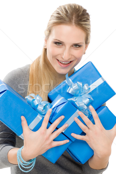 Vorliegenden Frau Feier halten Geschenk glücklich Stock foto © CandyboxPhoto