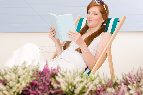 Summer terrace red hair woman relax in deckchair Stock photo © CandyboxPhoto