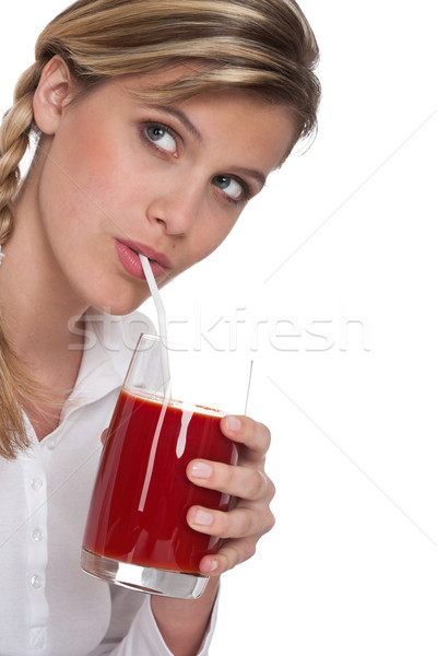 Vrouw drinken tomatensap witte Rood Stockfoto © CandyboxPhoto