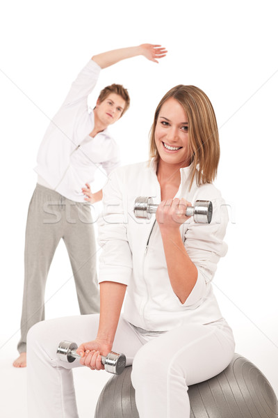 Stockfoto: Fitness · opleiding · gewichten · bal · jonge