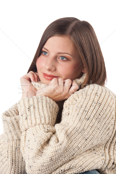 Stock photo: Portrait of beautiful young woman wearing turtleneck