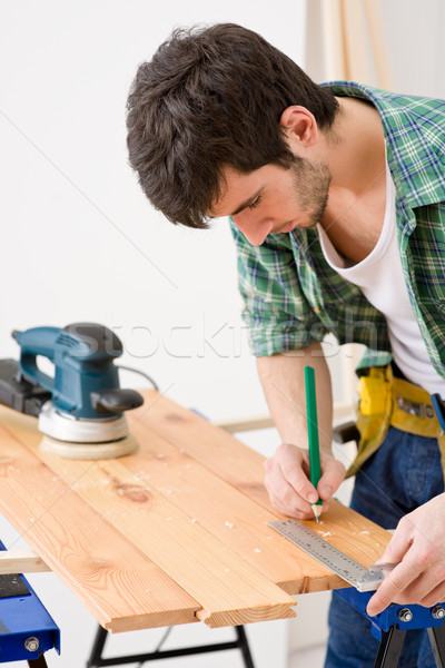 Lakásfelújítás ezermester fapadló műhely asztal belső Stock fotó © CandyboxPhoto