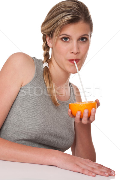Zdjęcia stock: Kobieta · pomarańczowy · biały · dziewczyna · zdrowia