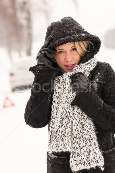 Woman car breakdown snow accident winter road Stock photo © CandyboxPhoto