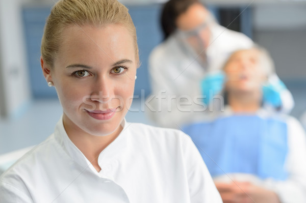 Dental assistant closeup dentist checkup patient Stock photo © CandyboxPhoto