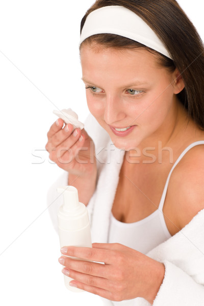 Acnee adolescent femeie smântână spuma Imagine de stoc © CandyboxPhoto