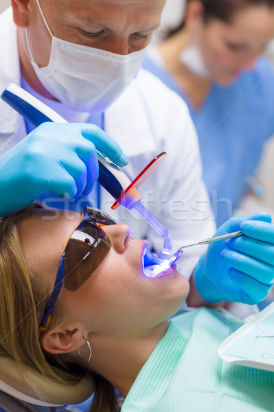 Foto d'archivio: Dentista · uv · lampada · femminile · paziente