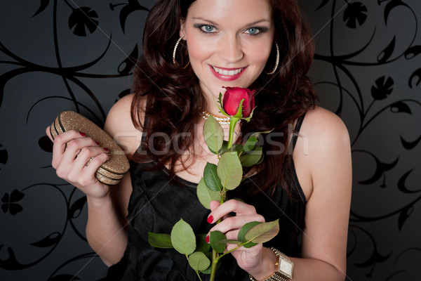 коктейль женщину вечернее платье закрывается красную розу Сток-фото © CandyboxPhoto